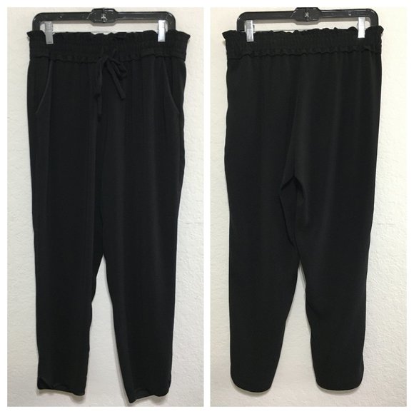 Zara Pants - ZARA Baggy Elastic Waist Front Tie Cropped Slit Side Hem Black Size M Pu…